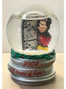 Walt Disney Mickey Mouse Mini Snow Globe 75 Years Of Fun Steamboat Willie 2004